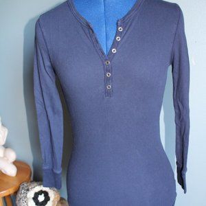 Navy Long Sleeve Henley Top Size S